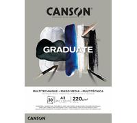 KALANKA-CANSON Graduate Mixed Media - Bloc 30 feuilles de papier polyvalent A3 - 220g/m² - Gris