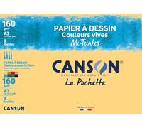 KALANKA-CANSON Mi-Teintes - Pochette 8 feuilles de papier dessin A3 - 160g/m² couleurs vives