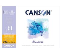 Kalanka-Canson Montval - Bloc 12 Feuilles Papier Aquarelle Grain Fin - A3 - 300g/M² - Blanc