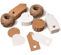KALANKA-CareHabi - Lot de 200 étiquettes en papier kraft avec c?ur et ficelle de jute 50 m pour cadeaux de mariage, cadeaux de Noël, cadeaux de fête, décoration de cadeau.