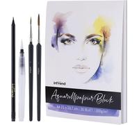 Kalanka-Carnet De Papier Aquarelle A4-30 Feuilles 300g - Inclus 2 Pinceaux + 1 Stylo Pinceau À Réservoir D'eau & 1 Crayon - Materiel Dessin Pour Peinture Aquarelle