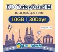 KALANKA-Carte SIM UE+Turquie 30 joursDonnées UNIQUEMENT10 Go de données 4G LTE haut débitCarte SIM de voyage en EuropeAUCUNE inscription, authentification d'identité requise ! Pas de numéro de t