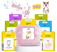 KALANKA-Cartes Flash Parlantes Bilingual (Espagnol et Anglais), Flash Jouets éducatifs pour Enfants de 2 à 6 Ans, Cartes éducatives Enfants pour écouter et Apprendre 224 Mots (Rose)