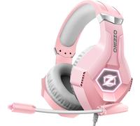 KALANKA-Casque de Jeu avec Microphone 3D Surround Sound Casque avec Suppression du Bruit RGB lumières Rose