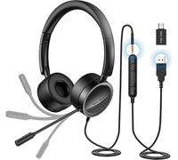 KALANKA-Casque PC Filaire avec Micro Casque USB/3,5 mm Annulation du Bruit & Son Stéréo Clair Oreillette Business pour SoftPhone Skype en Ligne Centre d'appels Téléphoniste(1 pièce)