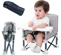 Kalanka-Chaise Enfant, Chaise Haute Bébé Portable, Chaise De Salle À Manger Pliable, Siège Rehausseur De Voyage Avec Plateau Amovible Et Ceinture De Sécurité Réglable(Gris)