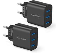 KALANKA-Chargeur Secteur USB 3 Ports Universel Chargeur Mural (5V 3A Max) Adaptateur USB Universel pour Apple iOS, Android, Appareils Portable Windows etc (Noir)