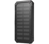 Kalanka-Chargeur Solaire Power Bank 20000mah Chargeur De Batterie De Secours Externe Portable Étanche Construit En Double Lampe De Poche Usb Pour Tous Les Téléphones Portables, Tablettes Et(Le Noir)