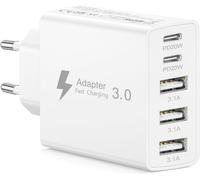KALANKA-Chargeur USB C, 50W 5 Port Prise USB C Chargeur Rapide iPhone Prise USB Multiple Adaptateur USB Chargeur Secteur USB C pour iPhone 17/16/15/14/13/12/11 Pro Max/8/iPad Pro,Samsung S25/S24/S23/