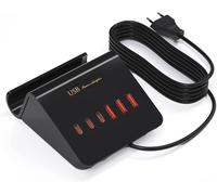 KALANKA-Chargeur USB C&A 6 Ports 25W,Chargeur Rapide Prise EU,Design Support T¿¿l¿¿phone,Multiprise Multiport Compatible avec Plusieurs Appareils,Protection S¿¿curit¿¿&Mat¿¿riau Ignifug¿¿,Cable 1,5m N