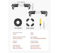 KALANKA-Chariot à Poubelle Réglable 380-580 mm Socle à roulettes à Poubelles Rondes, Lot de 2, Capacité Charge 181,4 kg, avec 4 Roues Pivotantes Verrouillables, Chariot Plantes Multifonctionnel Robus