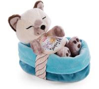 KALANKA-Chat avec Panier en Peluche 12 cm \u2013 Sleeping Pets Peluches Animaux Endormis Siamois pour Filles, Garçons, Bébés \u2013 Jouets Doux à Câliner, pour Jouer et Dormir \u2013 Doudous Chats \u
