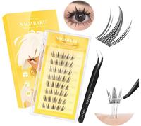 Kalanka-Cils Auto Adhésifs Avec Pince 40 Clusters Self Adhesive Sans Dissolvant De Colle Pré-Collées Touffes À Pression Réutilisables En Une Étape Aspect Naturel Couronne De Reine (0,07mm C 11-13mm)
