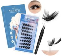 Kalanka-Cils Auto Adhésifs Avec Pince 48 Clusters Sans Colle Ni Dissolvant Pressage En Une Étape Grappes De Cils Réutilisables Pré-Collés Renard Oblique Flying Avec Effet Eyeliner (0,07mm C 5-15mm)