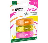 KALANKA-Clé USB 2.0 C410 , Mémoire Flash Drive De 8 Go, Lecture 5Mb/S, Écriture 15Mb/S , Compatible USB 2.0, USB 3.0, Transparentes Néon Fluo Avec Capuchon , Pack De 3