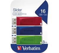 KALANKA-Clé USB Slider Multipack 16Go I USB 2.0 I 3 clés USB I pour Laptop Ordinateur Portable ultrabook TV autoradio I Stick USB 2.0 I Clé USB avec Un système de Poussoir I Rouge Bleu Vert