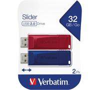 KALANKA-Clé USB Slider Multipack 32Go I USB 2.0 I 2 clés USB I pour Laptop Ordinateur Portable ultrabook TV autoradio I Stick USB 2.0 I Clé USB avec Un système de Poussoir I Rouge Bleu