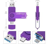 KALANKA-Clé USB Type C/Micro USB/USB 3.0, 3 en 1 Flash Drive OTG pour Huawei P20 P10 Samsung S21 S20 Smartphone Android PC Tablette (Violet128Go)
