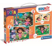KALANKA-CLEMENTONI - Edukit 4 en 1 Dora l`Exploratrice dès 3 Ans - Puzzle, Mémo, Cubes - Apprentissage Préscolaire Ludique - Idée Cadeau pour Enfants