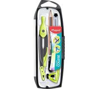 KALANKA-- Coffret 5 pièces - 1 Compas Métal Open Mine + 1 Bague Universelle + 1 Crayon + 1 Taille-Mines + 1 Etui-Mines - Accessoires Interchangeables - Pour Collège - Vert