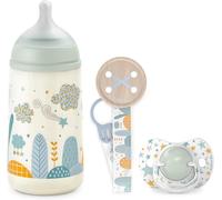 Kalanka-, Coffret Cadeau Nouveau-Né Sx Pro, Pour Bébés 0-6 Mois. Contient Un Biberon Débit Moyen (M) 270 Ml + Sucette Sx Pro En Silicone 0/6 Mois + Attache - Sucette Avec Ruban. Coffret Biberon Bleu