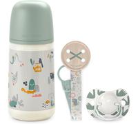 Kalanka-, Coffret Cadeau Nouveau-Né Sx Pro, Pour Bébés 0-6 Mois. Contient Un Biberon Débit Moyen (M) 270 Ml + Sucette Sx Pro En Silicone 0/6 Mois + Attache - Sucette Avec Ruban. Coffret Biberon Vert