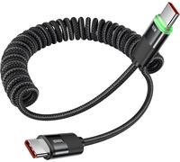 KALANKA-Coiled USB C Cable PD 100W USB C to USBC Cable Fast Charge 1.2M Type C Retractable Cord with LED for Android Auto iPhone 16/15, Samsung Galaxy S24/S23, Xiaomi, Huawei, Pixel