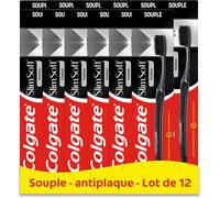 Kalanka-Colgate Brosse À Dents Manuelle Slim Soft Charbon - Brins Souples, Élimination De La Plaque Dentaire - Efficacité Cliniquement Prouvée - Lot De 12