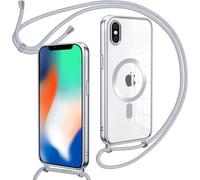 Kalanka-Collier Magnétique Coque Avec Cordon Pour Iphone Xs/X, Transparent Réglable Étui Chain Chaine Housse De Souple Silicone Antichoc Etui Bandouliere Laniere Pour Iphone Xs/X-Silver
