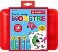 KALANKA-Coloriage - Boite de Coloriage : 28 Feutres + 10 Crayons de Couleur + 12 Magnets Monstres à Colorier, Coloris Assortis, Boîte monstre x 50