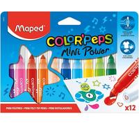Kalanka-Color'peps Gros Feutres De Coloriage Mini Power Pour Enfant, Pointe Large Et Capuchon Avec Motif Tampon, Encre Lavable À L'eau - Etui De 12 Feutres Assortis