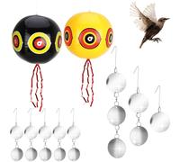 KALANKA-COM-FOUR® Ensemble Anti-Oiseaux de 58 pièces - 2 Ballons avec Composants de Carillon éolien - épouvantail réfléchissant Contre Les Corbeaux, Corbeaux, étourneaux (58 pièces - Ballon/Carillon