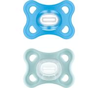 Kalanka-Comfort Lot De 2 Tétines 2-12 Mois ¿ Sucettes Ultra-Souples Et Légères Pour Les Petits Bébés ¿ Tétines Orthodontiques 100% Silicone Skinsoft Avec Boîte De Stérilisation ¿ Bleu/Vert D'eau
