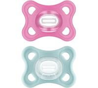 Kalanka-Comfort Sucette 3-12 Mois (Lot De 2), Sucette 3-12 Mois En 100% Silicone Avec Design Unique, Kit De 2 Accessoires Bébé Doux Et Légers Avec Porte-Tétine Stérilisateur, Rose/Neutre