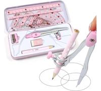 Kalanka-Compas Professionnel, Compas, Ensemble De Boussole Avec Gomme De Rapporteur De Règle Pour Mathématiques Et Génie Des Étudiants Dans Une Mallette, 8 Pièces (Rose)