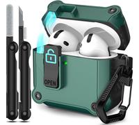 KALANKA-Compatible avec AirPods 4e étui avec Clip de Verrouillage sécurisé, étui Pop-up Automatique, Coque de Protection Rigide Antichoc intégrale pour AirPods 4e étui,Vert Aiguille de pin
