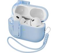 KALANKA-Compatible avec étui AirPods Pro 2nd Generation Case Cover, Silicone Liquide Auto Pop-Up Anti-Chute Qualité Militaire Souple pour AirPods Pro avec Lanière, LED Frontale Visible, Bleu Ciel