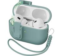 KALANKA-Compatible avec étui AirPods Pro 2nd Generation Case Cover, Silicone Liquide Auto Pop-Up Anti-Chute Qualité Militaire Souple pour AirPods Pro avec Lanière, LED Frontale Visible, Vert Pin