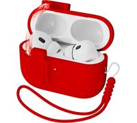 KALANKA-Compatible avec étui AirPods Pro 2nd Generation Case Cover, Silicone Liquide Auto Pop-Up Anti-Chute Qualité Militaire Souple pour AirPods Pro avec Lanière, LED Frontale Visible, Rouge