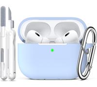KALANKA-Compatible avec l'étui AirPods Pro 2ème/1ère génération avec kit de Nettoyage, Silicone de Protection complète pour Apple AirPods Pro 2ème/1ère Charging Case [LED anteriore visibile],Bleu Cie