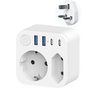 KALANKA-Connecteur de Voyage France vers Le Royaume-Uni avec 4 Prises USB (2 USB-C), Adaptateur de Voyage à Double Sortie, Connecteur Schuko vers Type G pour,l'Irlande,Malte,Blanc