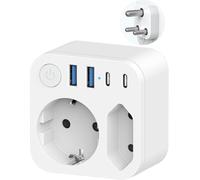 KALANKA-Connecteur de Voyage France Vers l'Inde avec 4 Prises USB (2 USB-C), Adaptateur à Double Sortie pour Prises Indiennes, Connecteur de Voyage Schuko Vers Type D pour les Prises de Sri Lanka, In