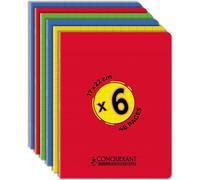 Kalanka-Conquérant Lot De 6 Cahiers 17x22 48 Pages 90g Grands Carreaux Seyès Agrafées Couverture Polypro, Couleurs Assorties