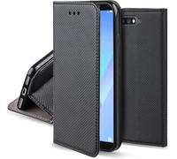 KALANKA-Coque a Rabat pour Huawei Y6 2018, Noir - Housse Étui Fin Smart Magnétique avec Porte-Cartes et Support