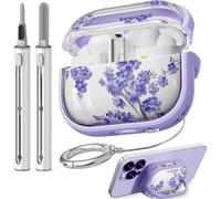 KALANKA-Coque avec verrou de sécurité pour Galaxy Buds Pro 3/Galaxy Buds 3 - Avec kit de nettoyage et porte-clés - Coque mignonne pour femme et fille, comme support de téléphone - Fleur violette