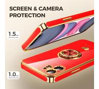 Kalanka-Coque Compatible Avec Iphone 11 Avec 2 Films Protecteurs D'écran, Anneau Rotatif À 360°, Motif C?Urs De Luxe - Coque De Téléphone Fine Et Souple À Bords Dorés Pour Iphone 11 - Rouge