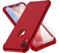 KALANKA-Coque Compatible avec iPhone XR, avec 2 x Protecteur D'écran en Verre Trempé 360°Housse Hybride Robuste 2 en 1 Antichoc Ultra Mince Mat Anti Rayures PC TPU Etui pour iPhone XR Case Rouge