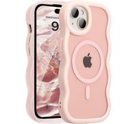 KALANKA-Coque Magn¿¿tique pour iPhone 14 Plus/15 Plus Compatible avec Recharge sans Fil, Wave Frame ¿¿tui en Silicone Liquide, Housse de Protection Antichoc Bumper Cover Case avec Anti-Rayures, Rose