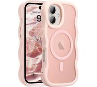 Kalanka-Coque Magn¿¿Tique Pour Iphone 16 Compatible Avec Recharge Sans Fil, Wave Frame ¿¿Tui En Silicone Liquide, Housse De Protection Antichoc Bumper Cover Case Avec Anti-Rayures, Rose
