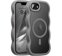 KALANKA-Coque Magn¿¿tique pour iPhone 16e Compatible avec Recharge sans Fil, Wave Frame ¿¿tui en Silicone Liquide, Housse de Protection Antichoc Bumper Cover Case avec Anti-Rayures, Gris